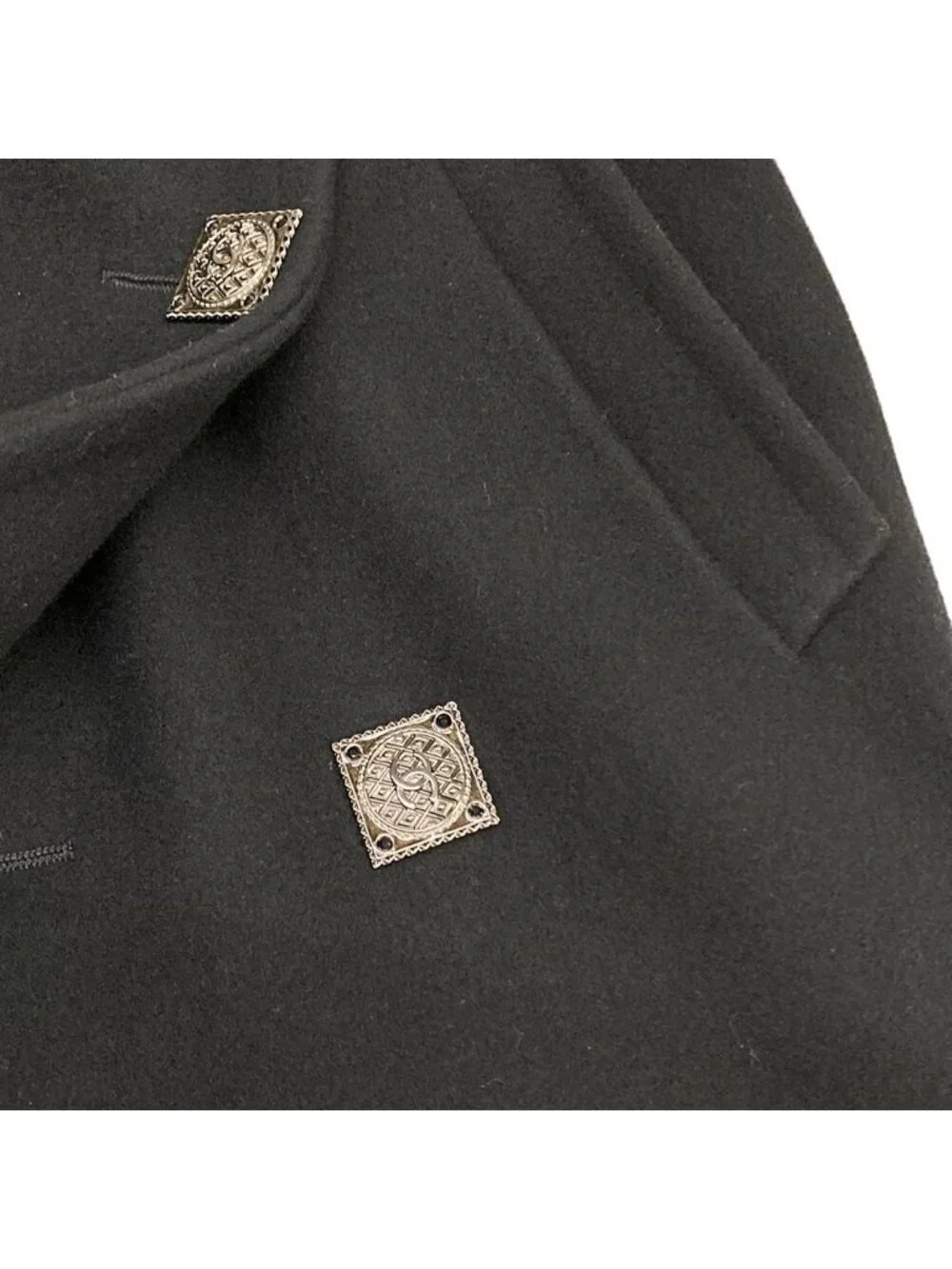 Chanel Coat 38 M Black Square Button Wool